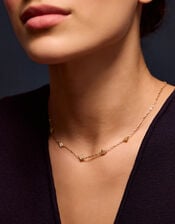 14ct Gold-Plated Mother of Pearl Clover Station Necklace, , large