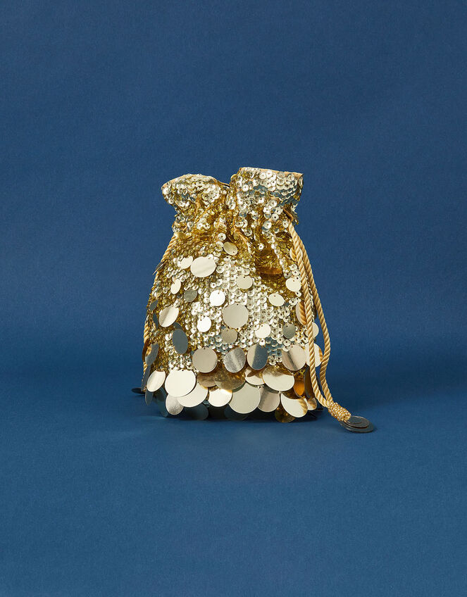 Disco Sequin Drawstring Bag, Gold (GOLD), large