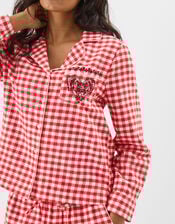 Embroidered Gingham Long Pyjamas Set, Red (RED), large