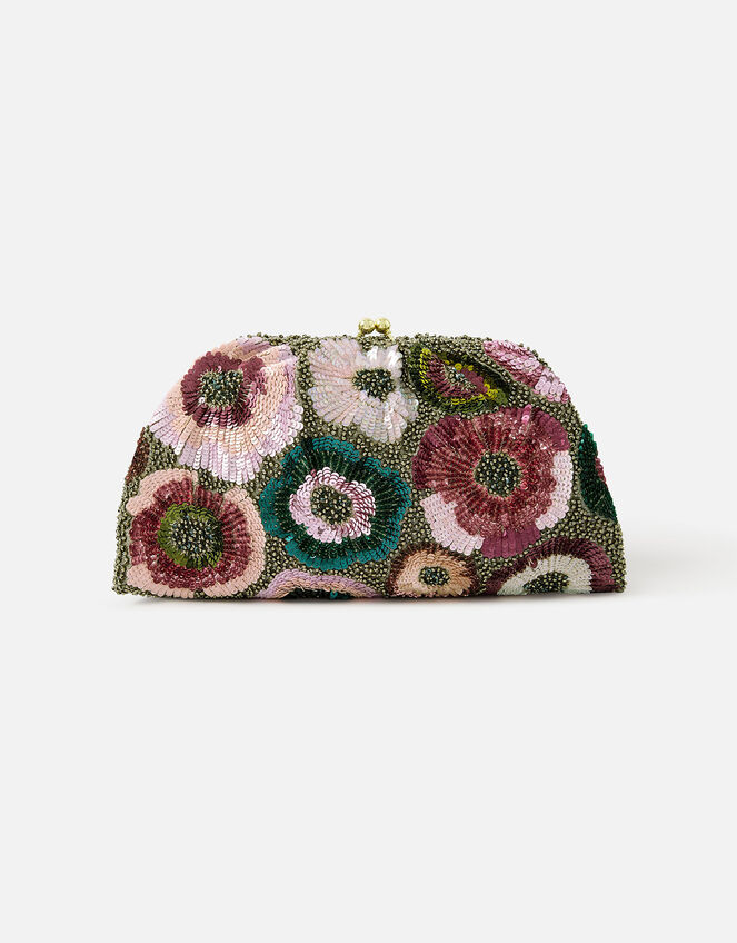 Floral Embellished Clutch Bag, , large
