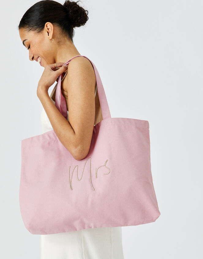 Mrs Embroidered Shopper Bag, , large