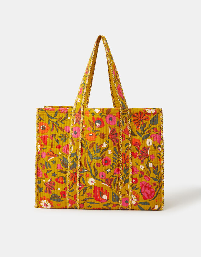 Floral Print Quilted Tote Bag, , large