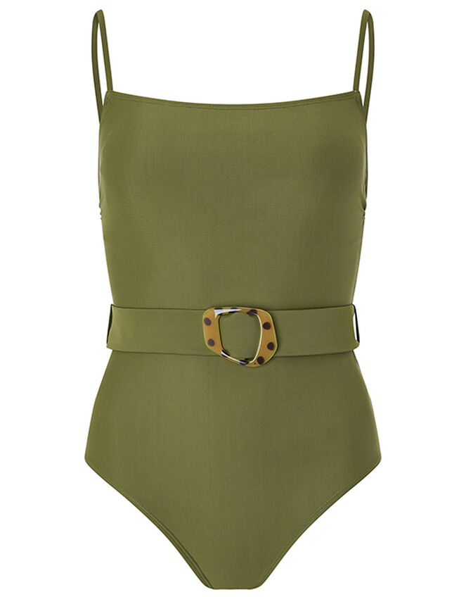 Belted Swimsuit, Green (KHAKI), large