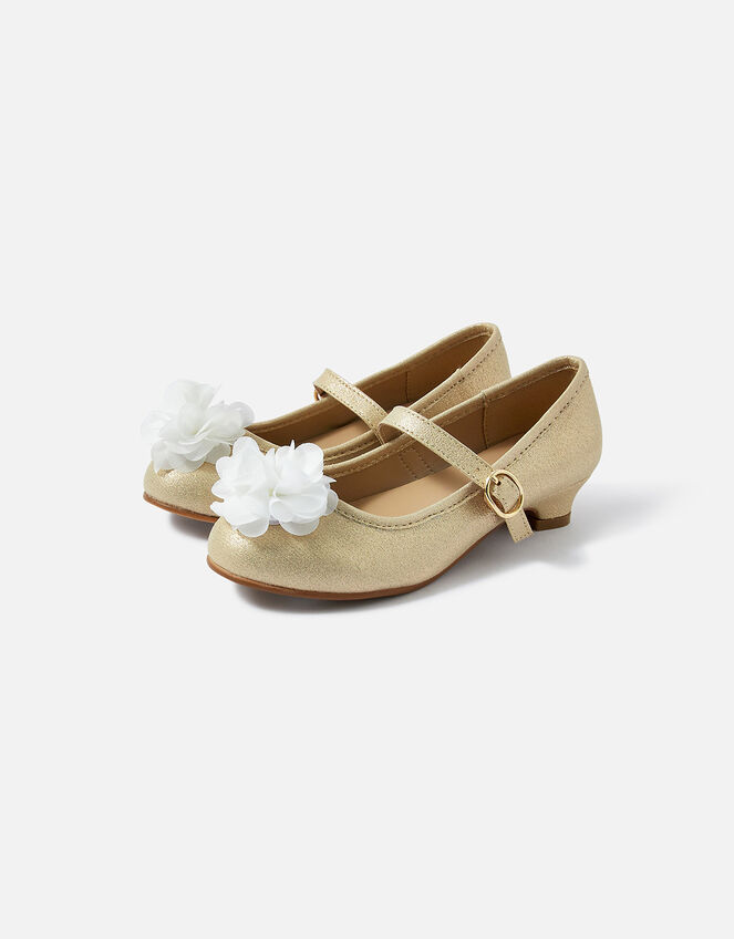 Girls Shimmer Corsage Flamenco Shoes, Gold (GOLD), large
