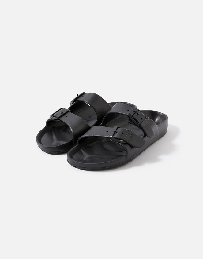 Buckle Footbed Sandals, Black (BLACK), large