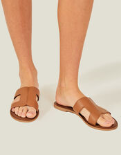 Leather Cut-Out Detail Sliders, Tan (TAN), large