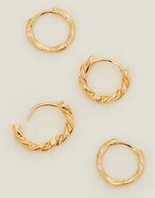 2-Pack 14ct Gold-Plated Twisted Hoop Earrings, , large