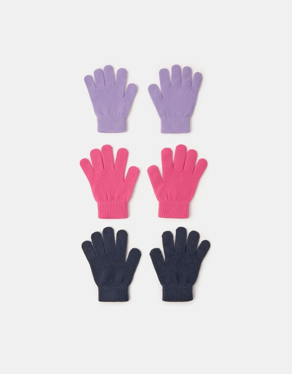 3-Pack Girls Plain Gloves, Multi (PASTEL MULTI), large