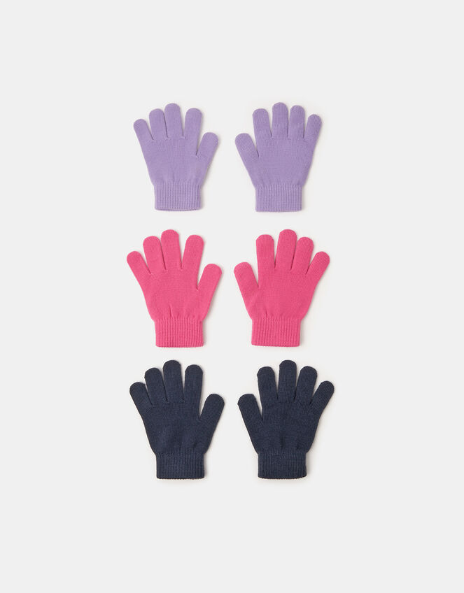3-Pack Girls Plain Gloves, Multi (PASTEL MULTI), large