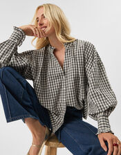 Check Print Blouse, Black (BLACK WHITE), large