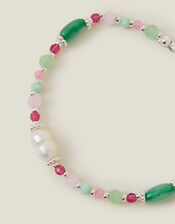 Sterling Silver-Plated Semi-Precious Bead Bracelet, , large