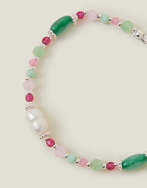 Sterling Silver-Plated Semi-Precious Bead Bracelet, , large