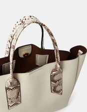 Faux Snakeskin Handle Tote Bag, , large