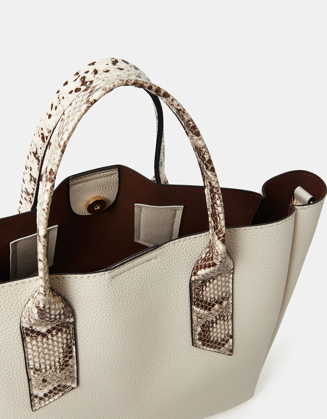 Faux Snakeskin Handle Tote Bag, , large