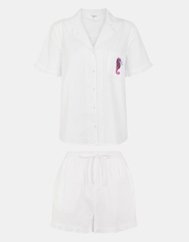 Seahorse Print Short Pyjamas Set, White (WHITE), large