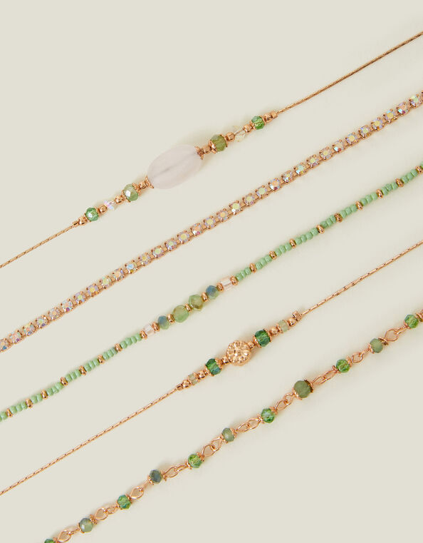 5-Pack Mixed Bead Chain Anklets, , large
