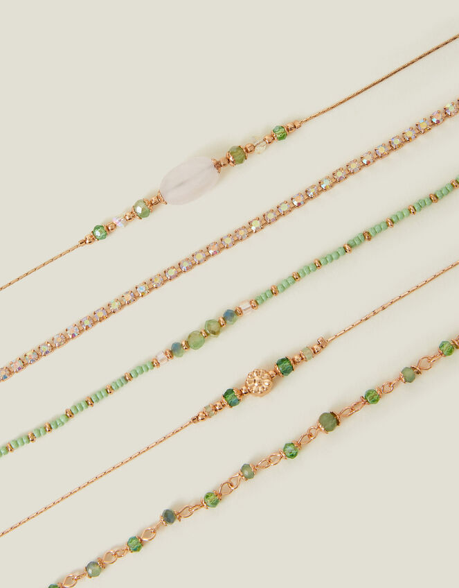 5-Pack Mixed Bead Chain Anklets, , large