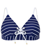 Striped Lace-Up Bikini Top, Blue (NAVY), large