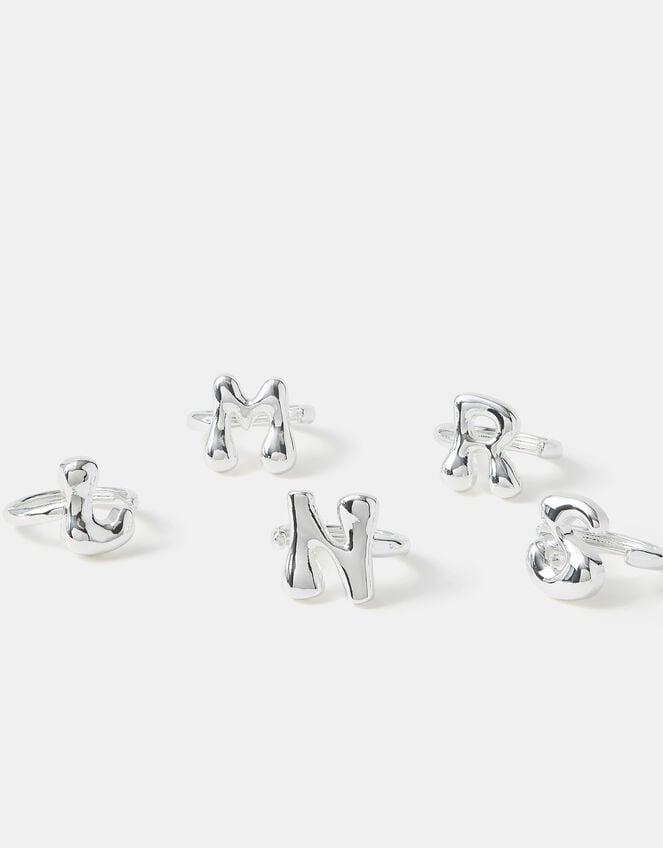 Sterling Silver-Plated Bubble Initial Ring, Silver (ST SILVER), large