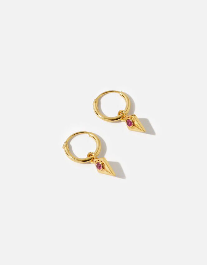 14ct Gold-Plated Birthstone Triangle Hoop Earring , Gold (GOLD), large