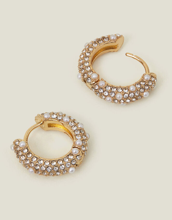Pearl and Crystal Encrusted Hoops, , large