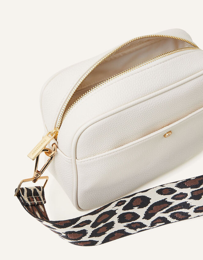 Leopard Webbing Strap Camera Bag, Cream (CREAM), large