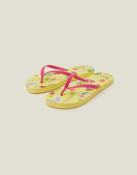 Jungle Print Flip Flops, Yellow (YELLOW), large