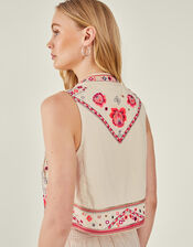 Embellished Floral Waistcoat, Cream (CREAM), large