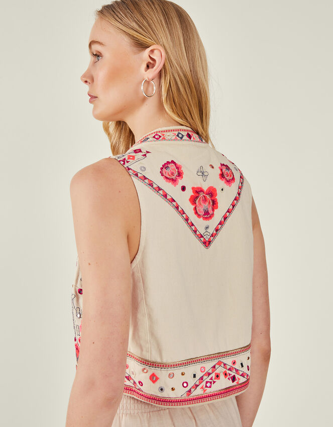 Embellished Floral Waistcoat, Cream (CREAM), large
