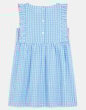Girls Cherry Gingham Dress, Blue (BLUE), large
