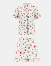 Strawberry Print Short Pyjama Set, Ivory (IVORY), large