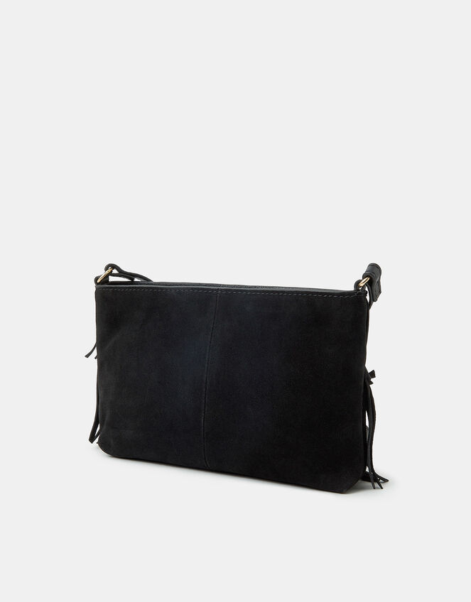Suede Fringe Crossbody Bag, Black (BLACK), large