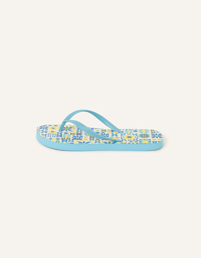 Retro Print Flip Flops, Blue (BLUE), large