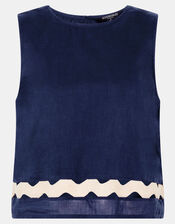 Ric Rac Sleeveless Top, Blue (NAVY), large