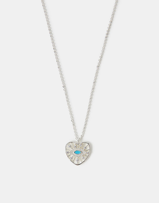 Sterling Silver-Plated Evil Eye Heart Pendant Necklace, , large