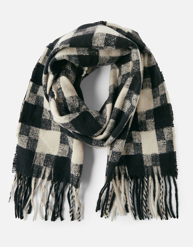 Luna Monochrome Check Blanket Scarf, , large