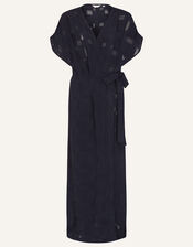Geometric Jacquard Wrap Dress, Blue (NAVY), large