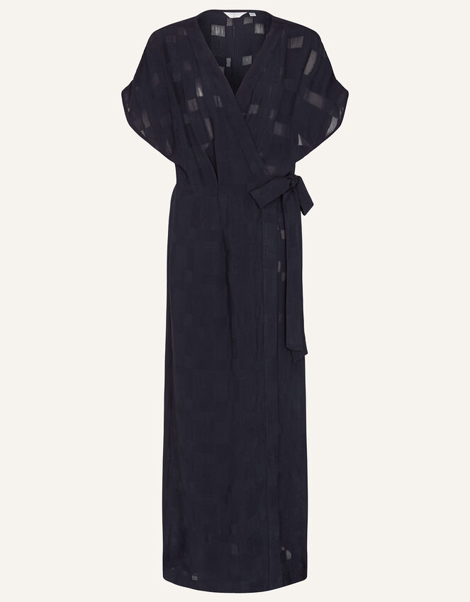 Geometric Jacquard Wrap Dress, Blue (NAVY), large