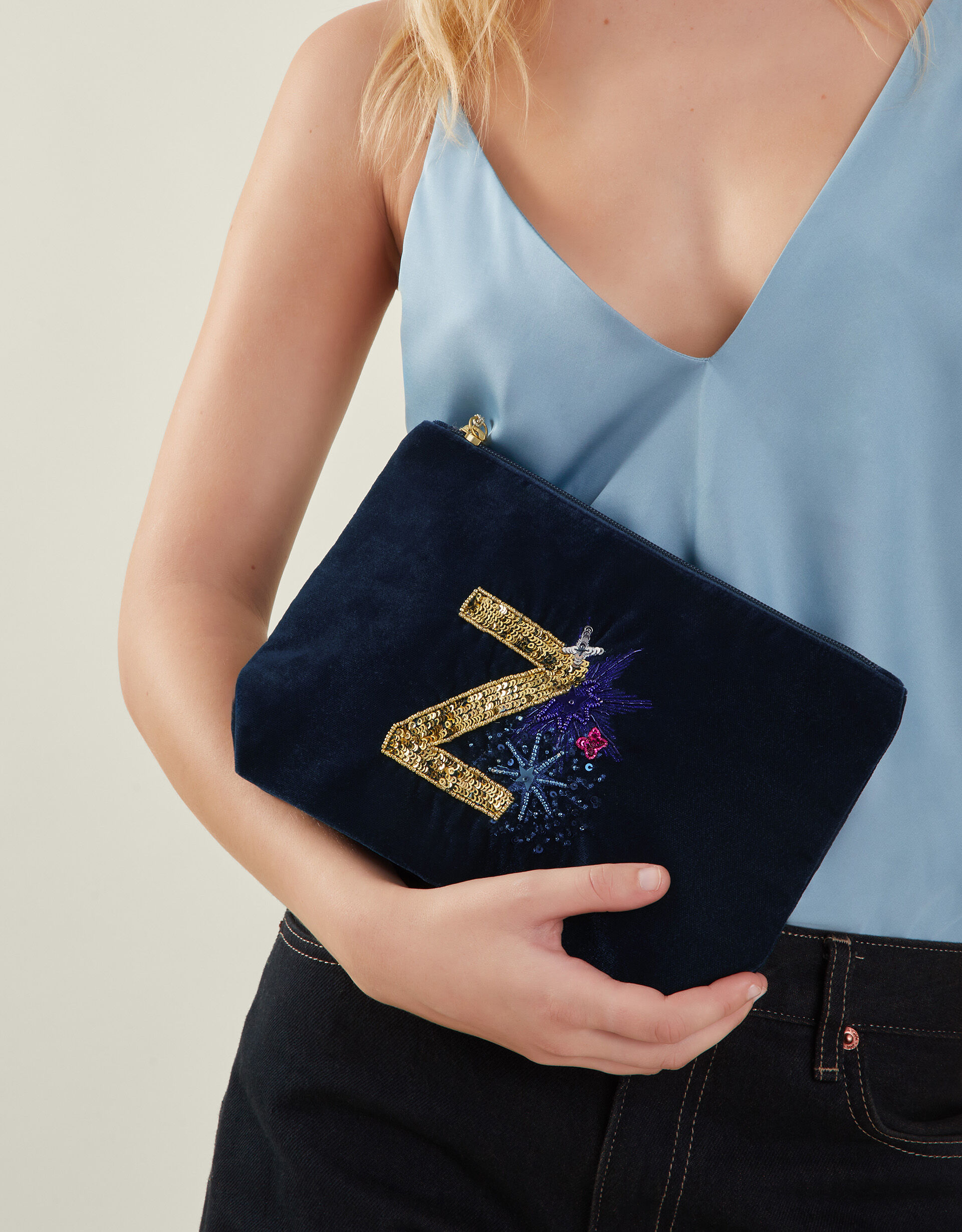 Large Sequin Initial Velvet Pouch Multi Home Accessorize Global