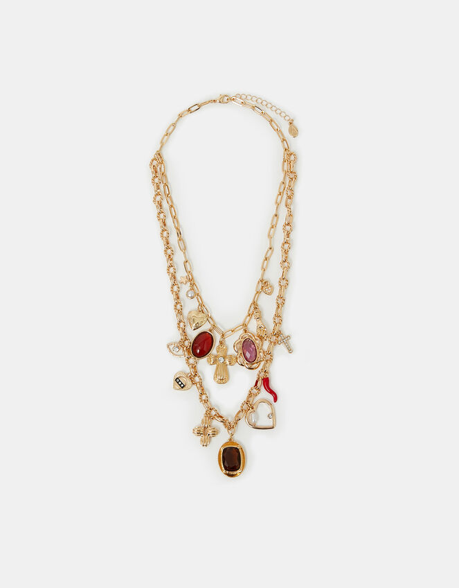 Baroque Charm Layered Necklace Gold, , large