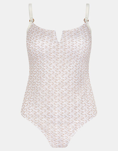 Zig-Zag V-Front Swimsuit, Gold (GOLD), large