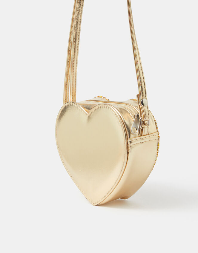 Girls Glitter Metallic Heart Bag, , large