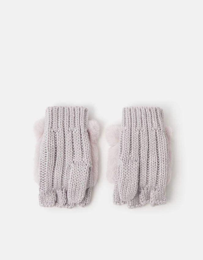 Girls Fluffy Owl Fingerless Gloves with Mittens, Natural (NATURAL), large