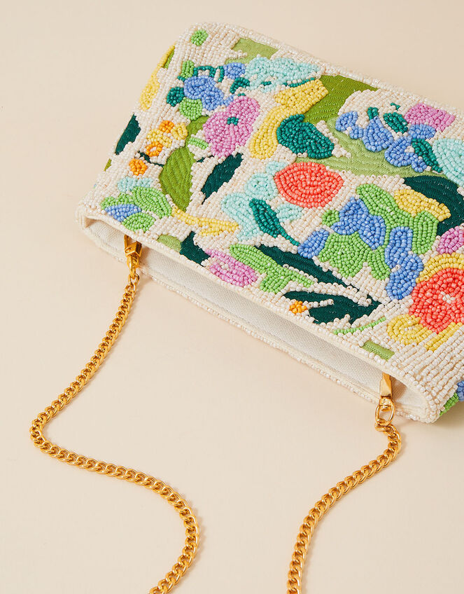 Floral Beaded Zip Cross-Body Bag, , large