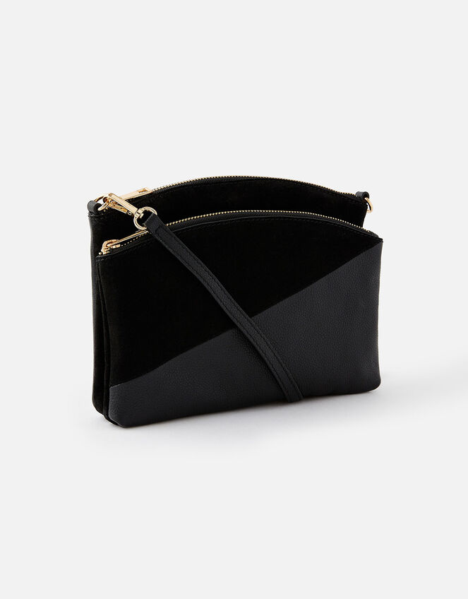 Darcey Leather Double Zip Cross-Body Bag, Black (BLACK), large