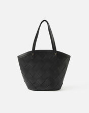Cross-Weave Tote Bag, Black (BLACK), large