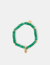 14ct Gold-Plated Healing Stone Bead Charm Bracelet, Green (GREEN), large