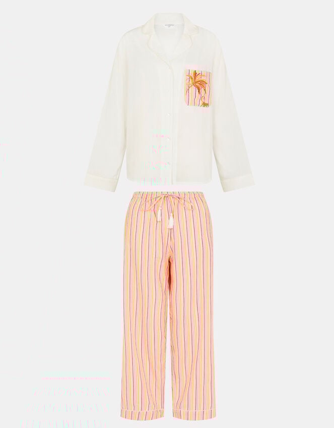 Embroidered Stripe Long Pyjamas Set, Pink (PINK), large