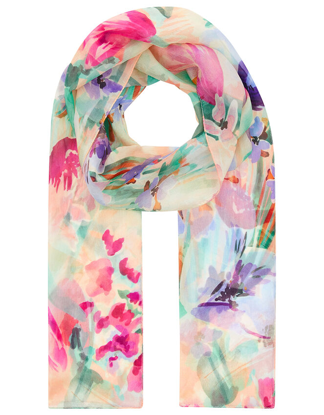 Watercolour Floral Scarf in Pure Silk, , large