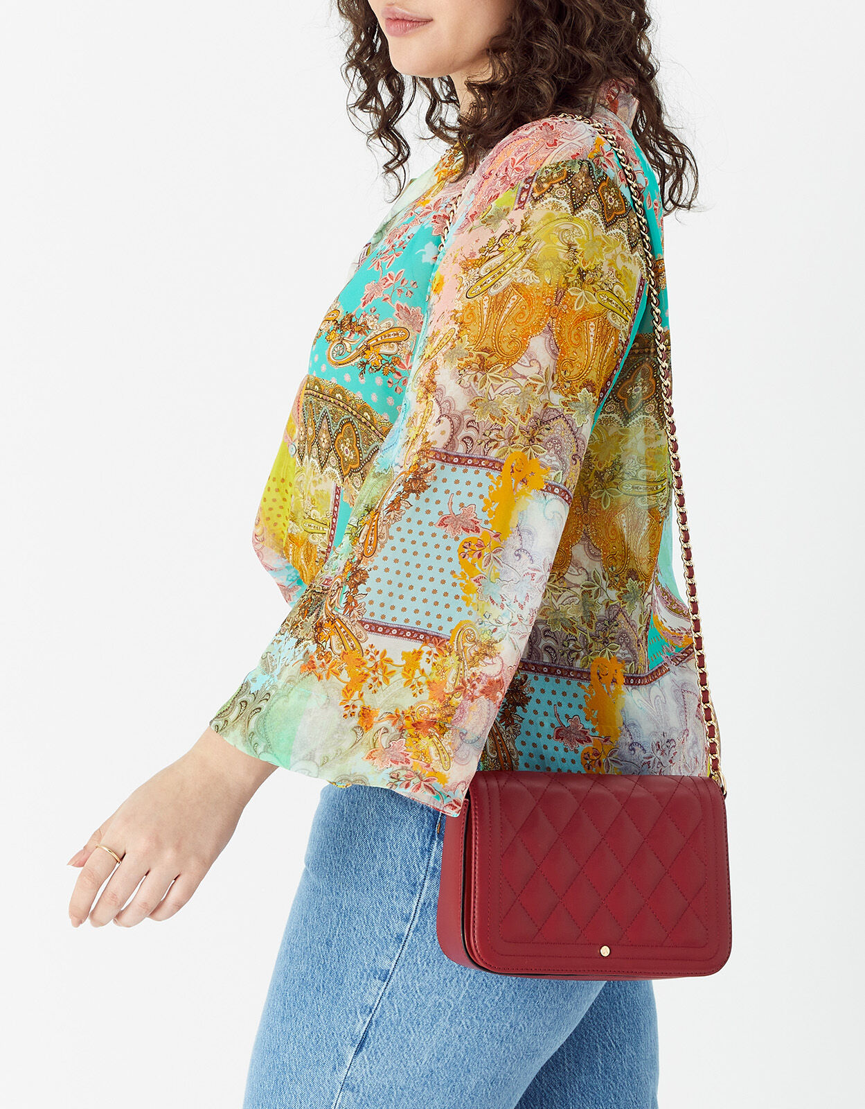 Quilted Chain Cross Body Bag Red